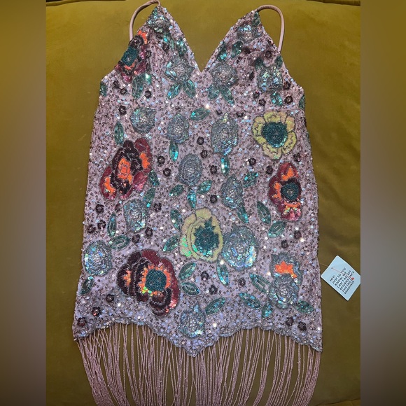 ASOS EDITION Pink Floral Embellished Cami Dress with Fringe - Picture 6 of 10